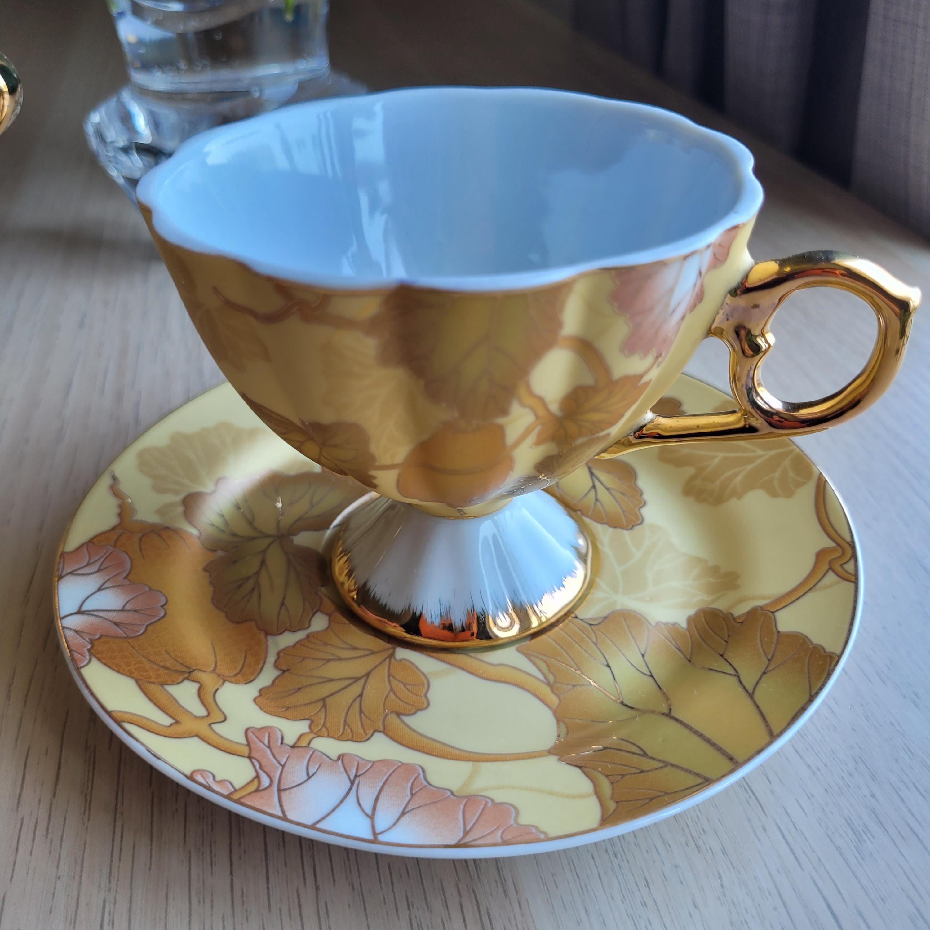 Vintage Yamasen 24K Gold Plated Tea Set: Fine Porcelain Coffee