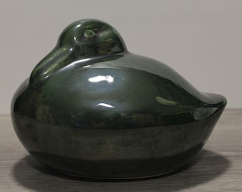 50s Mid-Century Green ceramic Duck, Accent Statue, Decoration sculpture, Art decor