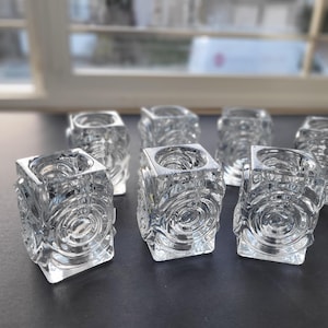 4 peças Finlândia Riihimäen Lasi castiçais vintage, série Rengas, Tamara Aladin Design, anos 70,