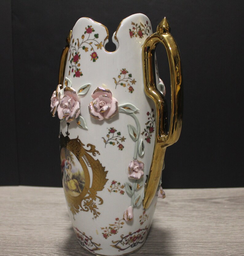 Limoges Castel Vase in French Fragonardstyle Romantic Decoration and