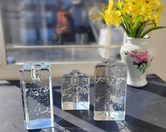 Bougeoirs vintage "Arkipelago" en verre Littala transparent par Timo Sarpaneva pour Iittala Glass Finland, Triangulaire et rectangle, Set de trois