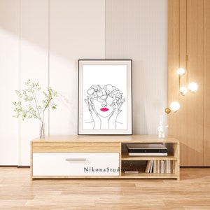 Face Line Art Print: Woman with Flowers (Set of 2) (Digital Download)