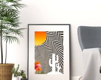 Retro cactuskunstprintset: zuidwestenwoestijnlandschap (digitale download)