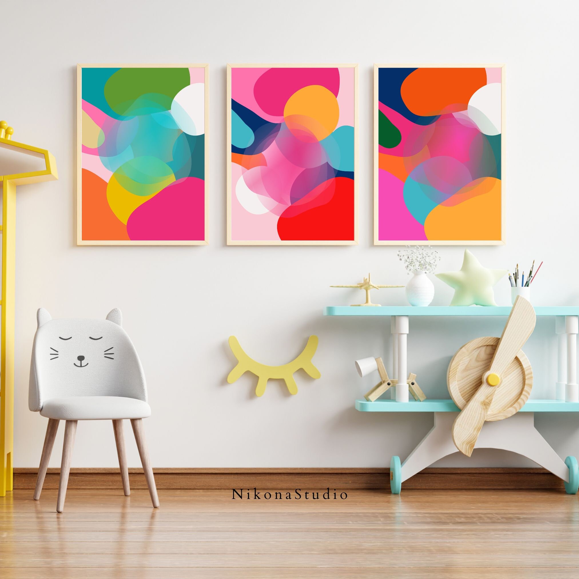 Printable Set of 3 Prints Abstract Wall Art Kids Art - Etsy