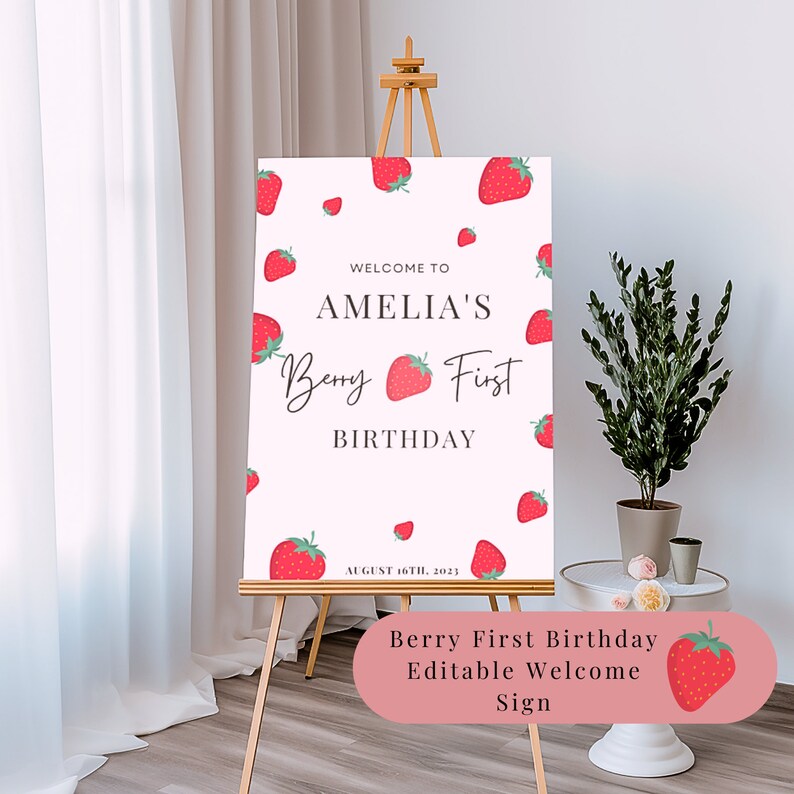 Berry First Birthday Sign Modern Strawberry Birthday Decor - Etsy
