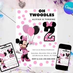 Minnie Mouse Digital Birthday Invitation| Oh Twodles Invitation| 2nd Birthday| Girl Birthdays