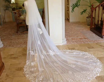 Blusher Veil Champagne Lace Wedding Veil with Embroidery Flowery Tulle Lace Bridal Veil Cathedral Blusher Veil Pearl Veil 2 Layer