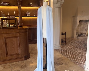 Light Blue Wedding Neckerchief Detachable Bridal Neckerchief, Flowing Chiffon Scarf Bridal Shawl Ivory Veil Scarf Custom Color