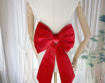 Vestido de noiva com laço de veludo vermelho, vestido de baile, laço removível, acessório de casamento, decoração de laço de Natal, laço vermelho de 10" x 16" com cauda, personalizado