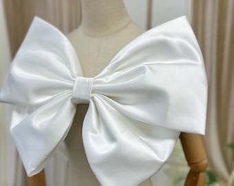 Light Ivory Satin Bow Taffeta Bow Wedding Dress Bow Detachable Bow for Bridal Dress, Wedding Accessory Custom Color Bow 18"x12", Christmas