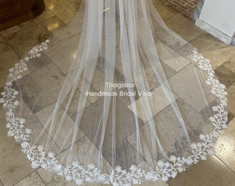 Vine Branches Lace Veil Train, Ivory Beaded Lace Pearled Lace Detachable Train, Removable Lace Overskirt, Bridal Wedding Train, Custom Veil