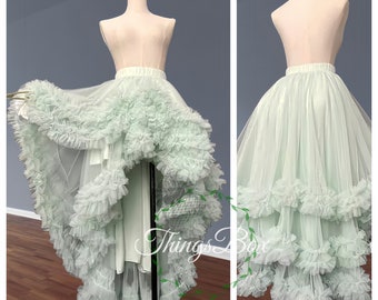 Dreamy Flowers- Fresh Mint Green, Short Front and Long  Back Tulle Skirt, Boldly Puffy Skirt, Wedding Skirts, Soft Tulle,  Custom Skirt,