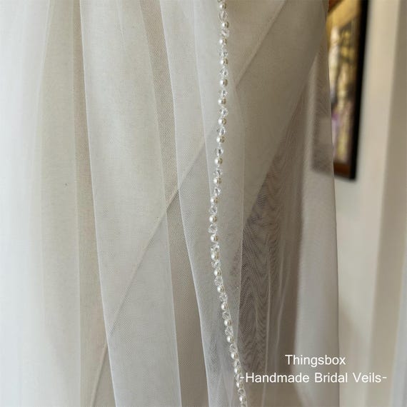 Beaded Edge Bridal Veil, Wedding Veil With Beaded Trim, 1  display picture 2