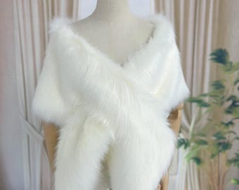 Xale de pele de marfim para casamento, xale de pele de dama de honra, xale de casamento de inverno, capa de pele de marfim para dama de honra, capa de pele falsa