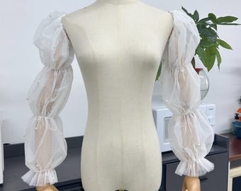 Mangas de perlas, mangas extraíbles, mangas de novia, mangas de tul marfil, manga de vestido de novia desmontable, mangas desmontables de boda