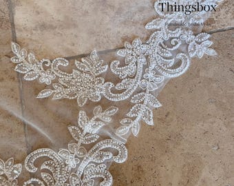 Delicate Beads Lace Wedding Veil, Heavy lace veil, Flower Lace Veil, Tulle Veil with Comb,118" Cathedral Veil Ivory White