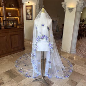 Drop Veil Wild Flowers Lace Bridal Veil Blusher Wedding Veil Long Flowered Bohemian Wedding Veil, with/without Comb