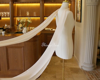 Wedding Neckerchief Detachable Bridal Neckerchief, Flowing Chiffon Scarf Bridal Shawl Ivory Veil Scarf Custom Color