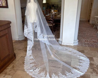Hochzeitsschleier mit Blusher Spitzenschleier Kathedrale mit Kamm Spitzenschleier für die Braut Kathedrale Spitzenschleier mit Blusher Spitzenschleier