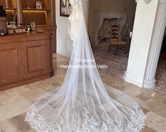 Blumen Spitze Mantilla Schleier mit Kamm, Hochzeit Brautschleier Kathedrale Schleier Floral Outdoor Schleier