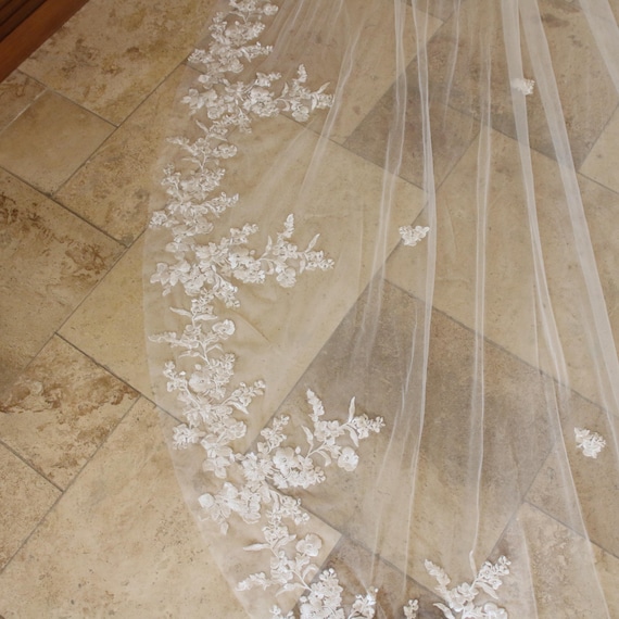 Wedding White Lace Bridal Veil Rhinestone Leaf Comb Luxury Rhinestone Cathedral Bride Veil White Ivory Lace Vail  main image 2
