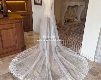 Blumen Spitze Mantilla Schleier mit Kamm, Hochzeit Brautschleier Kathedrale Schleier Floral Outdoor Schleier