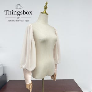 Champagne Chiffon Sleeves, Satin Cuff Sleeve Button Sleeve, Bridal Sleeves, Detachable Wedding Dress Sleeve, Elastic Sleeve, #42 Champagne
