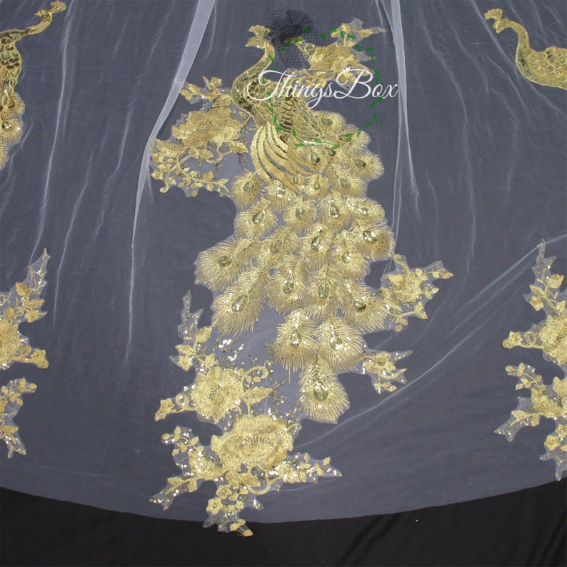 Golden Peacock Embroider Lace Wedding Veil Comb Veil, Phoenix Bridal ...
