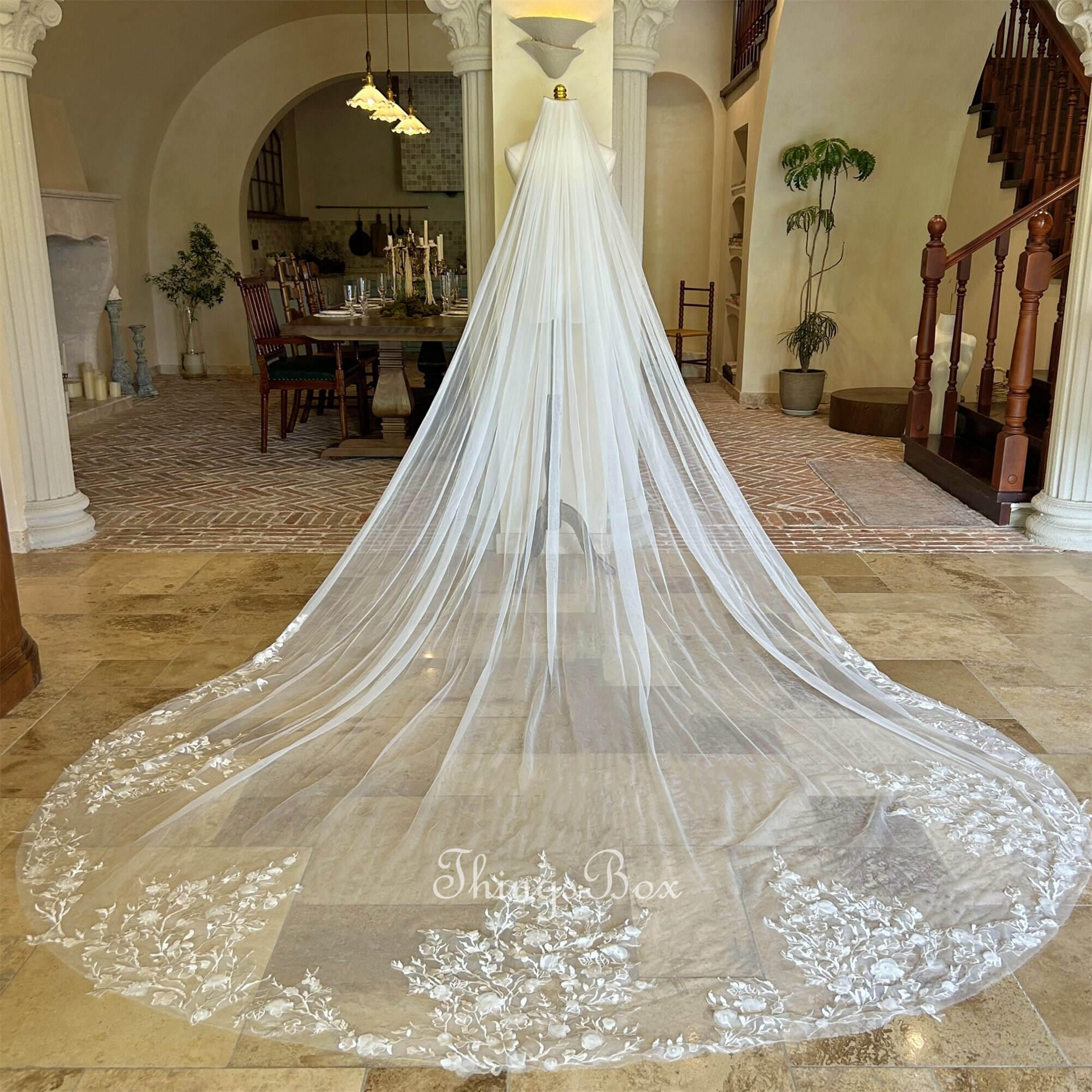 White 40” veil with Pearls Wedding Veil With Pearls | Veils, and Capes | Grace + Ivory  main image 2