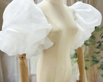 Ivory Bubble Sleeves Organza Puff Sleeves, Bridal Elastic Sleeves, Wedding Dress Sleeve, Half Sleeve Removable Sleeve, Detachable Sleeves