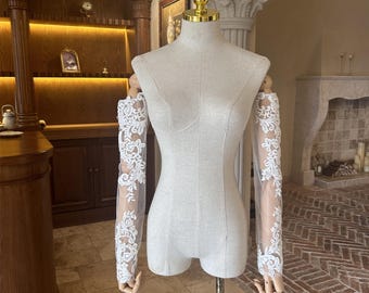 Tulle Lace Sleeves, Off Shoulder Lace Sleeve, Bridal Sleeves, Ivory Sleeves, Detachable Wedding Dress Sleeve