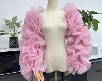 Pink Bubble Sleeves  Organza Puff Sleeves, Bridal Sleeves, Blush Pink Sleeves, Wedding Dress Sleeve, Long Sleeve