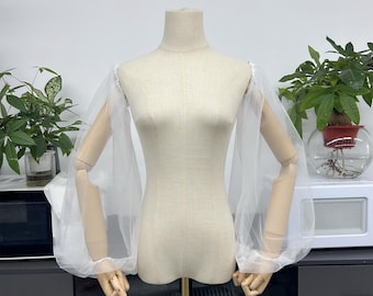 Mangas de bolha de tule, mangas removíveis simples, mangas de noiva, mangas de tule marfim, manga de vestido de noiva destacável, manga elástica