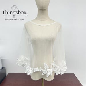 Butterfly Cotton Lace Bridal Cape, Off-white Tulle Bridal Cape, Short Cape,Wedding Shoulder Cape Veil,Outdoor Event,Cover-Up for Dress