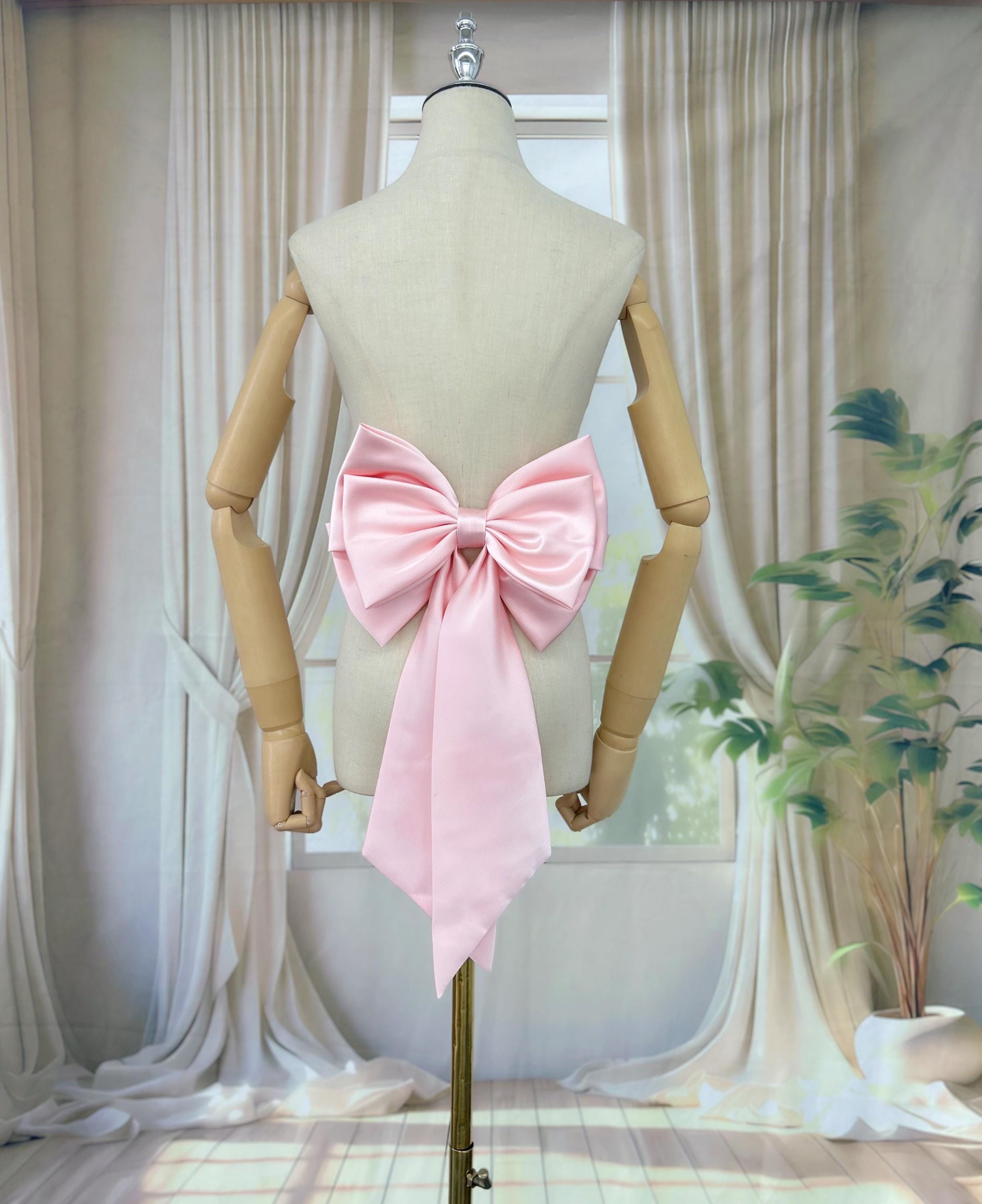 Double Bow Pink Satin Bow Blue Taffeta Ribbon Bow Wedding