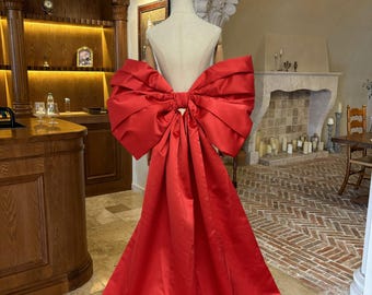 27"x 17" Lager Red Ribbon Bow Double Taffeta Bow Wedding Dress Satin Bow Train Red Detachable Ribbon Bow Bridal Christmas Tree Decor Custom
