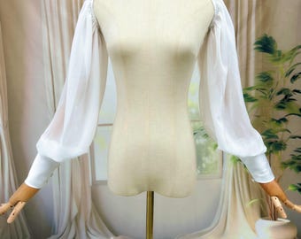 Light Ivory Chiffon Sleeves, Satin Cuff Sleeve Button Sleeve, Bridal Sleeves, Ivory Sleeves, Detachable Wedding Dress Sleeve, Elastic Sleeve