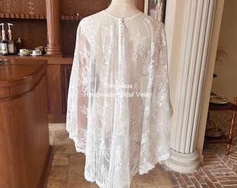 Soft Lace Bridal Cape, Short Long Cape Train,Beach Wedding Shoulder Cape, Outdoor Event, Lightweight Cover-Up for Dress