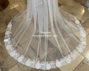 Flower Leaf Beads Lace Veil Train, Ivory Pearled Lace Detachable Train, Removable Lace Overskirt, Bridal Wedding Train, Custom Veil