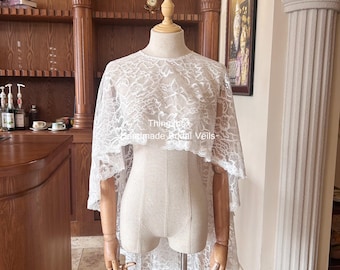 Lace Bridal Cape, Short Long Cape Train,Beach Wedding Shoulder Cape, Outdoor Event, Lightweight Cover-Up for Dress