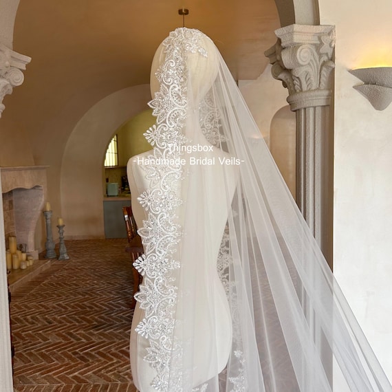 Allover Beaded & Sequin Lace Wedding Veil | Sparkling  display picture 1