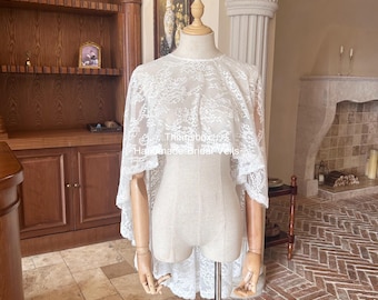 Soft Lace Bridal Cape, Short Long Cape Train,Beach Wedding Shoulder Cape, Outdoor Event, Lightweight Cover-Up for Dress