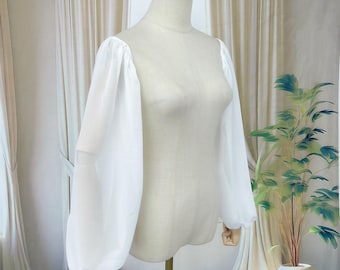 Ljus elfenbensfärgade chiffongärmar, avtagbara puffärmar, brudärmar, elfenbensfärgade ärmar, avtagbar brudklänningsärm, elastisk ärm