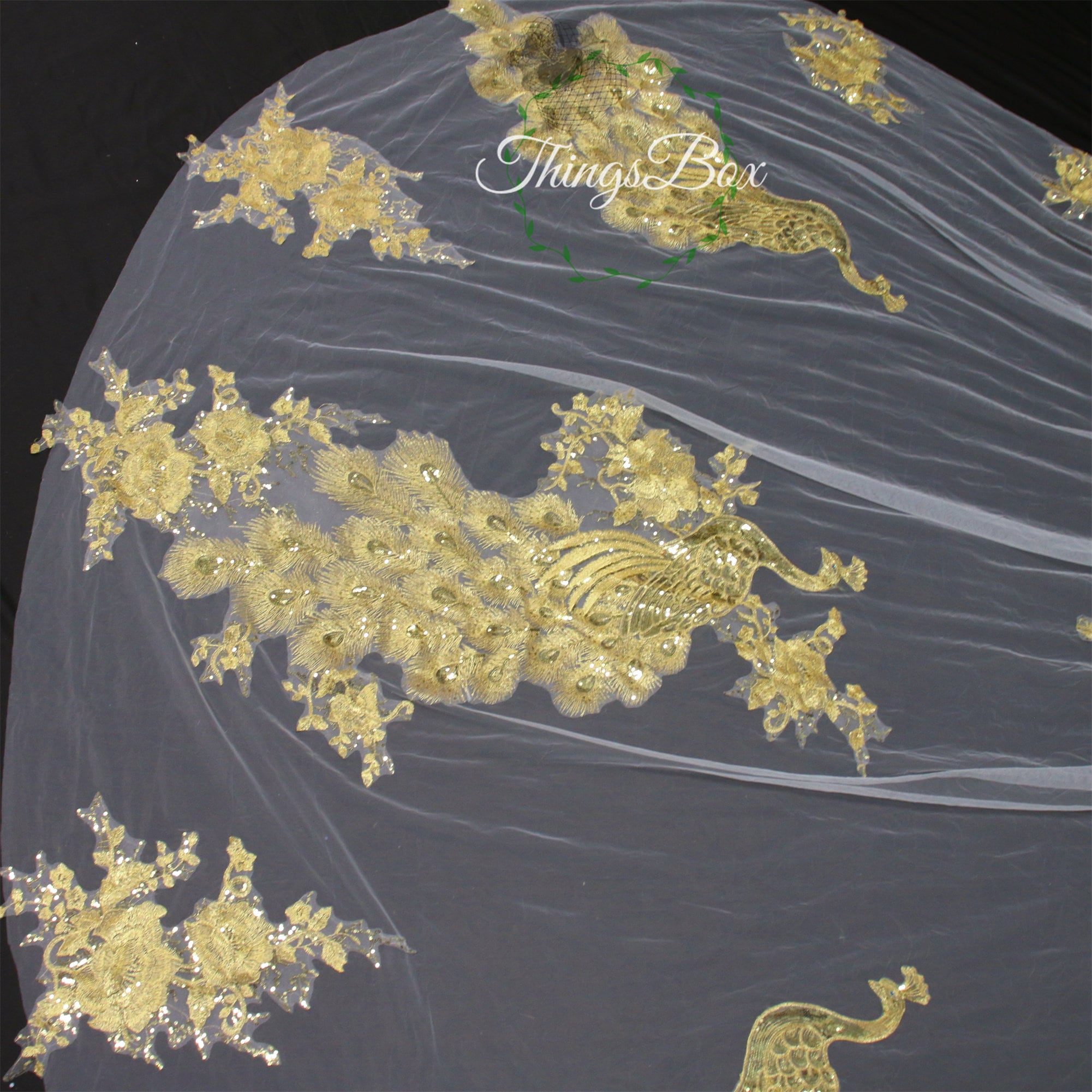 Golden Peacock Embroider Lace Wedding Veil Comb Veil, Phoenix Bridal ...