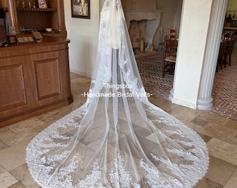 Blumen Spitze Mantilla Schleier mit Kamm, Hochzeit Brautschleier Kathedrale Schleier Floral Outdoor Schleier