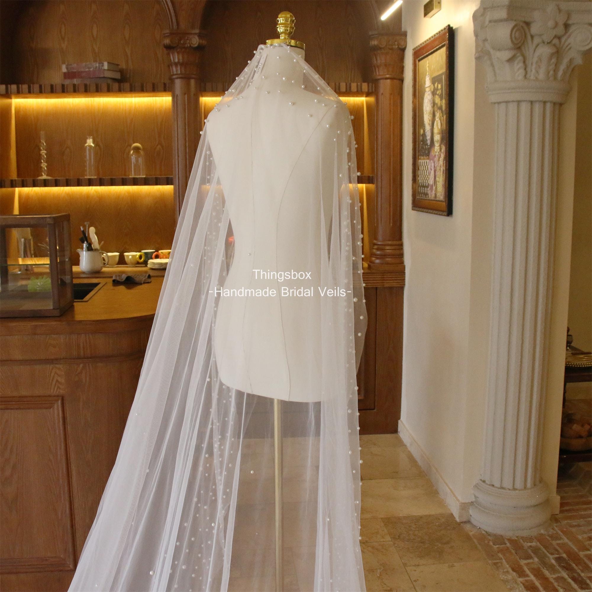 Pearl Embellished Bridal Veil Ivory Veil, Veil With 