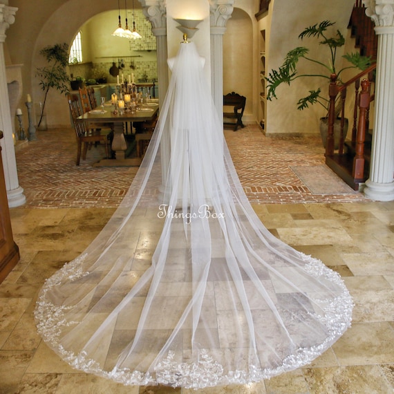 Delicate Floral Lace Bridal Veil Leaves Pattern Veil, Ivory 