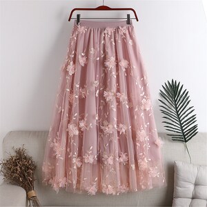 3D Flowers Applique Tulle Full Skirt,double Layers Tulle Skirt,solid ...