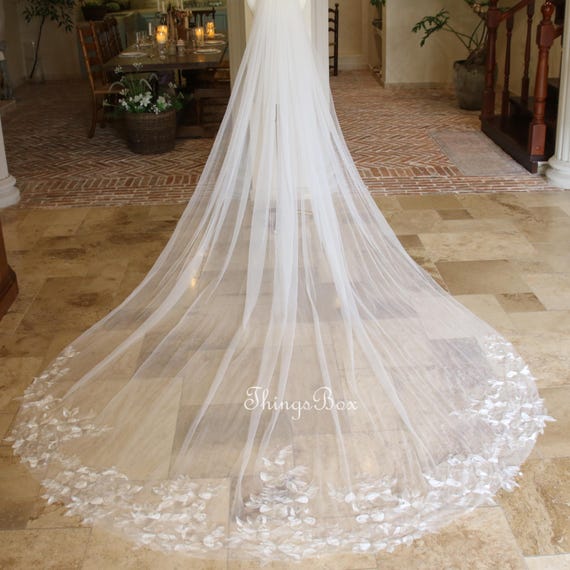 Velo Da Sposa Lungo Con Perle E Pettine - Tulle Avorio, Decorazioni Floreali, Per Matrimonio E Cerimonie - 80-100 Cm