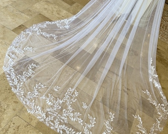 Plant Leaf Lace Wedding Veil Cathedral veil Boho wedding veil Chapel Length Custom veil bridal veil Celestial Leaves Lace Embroidery Veil